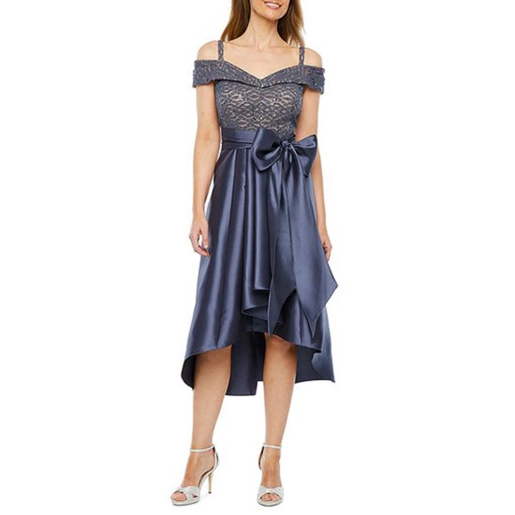 R&M Richards Short Sleeve Cold Shoulder Fit and Flare Dress - Picture 1 of 2